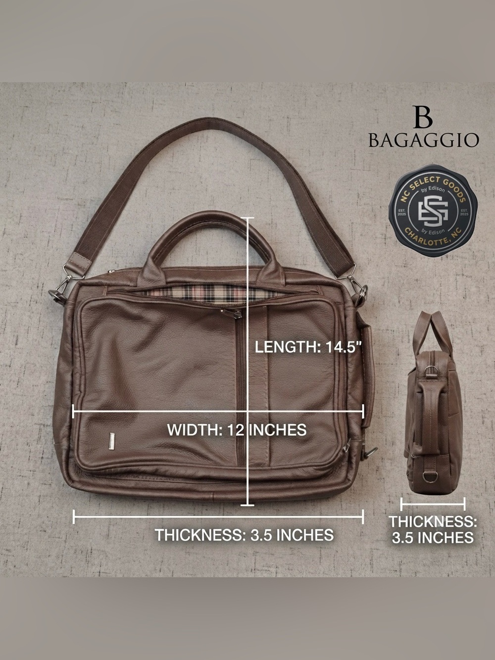 Bagaggio Brown Leather Convertible Laptop Briefcase Backpack Travel Bag⁠